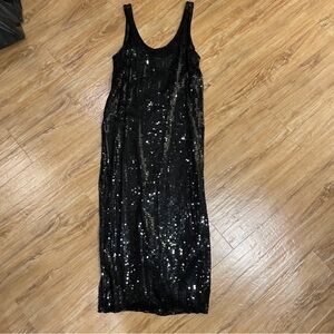 Black Silk Modi Elegant Sleeveless ScoopNeck Sequined Maxi Dress Size 10-12